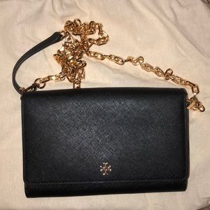 black with gold chain tory burch purse